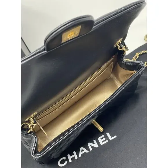 CHANEL 22S Black Mini Rectangle Pearl Crush Braid Gold Ball Flap Bag Unused - Picture 11 of 16